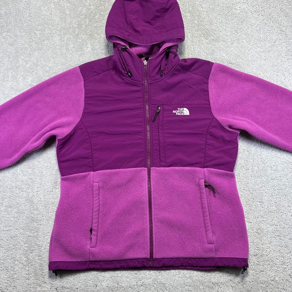The North Face Denali Jacket Wmns XL Pink Purple Hooded Fleece Polartec Recycled - Picture 2 of 15